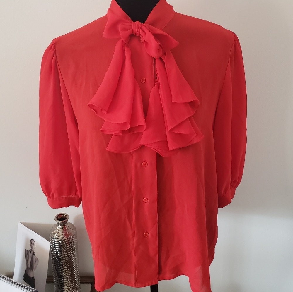 Vintage red blouse with necktie